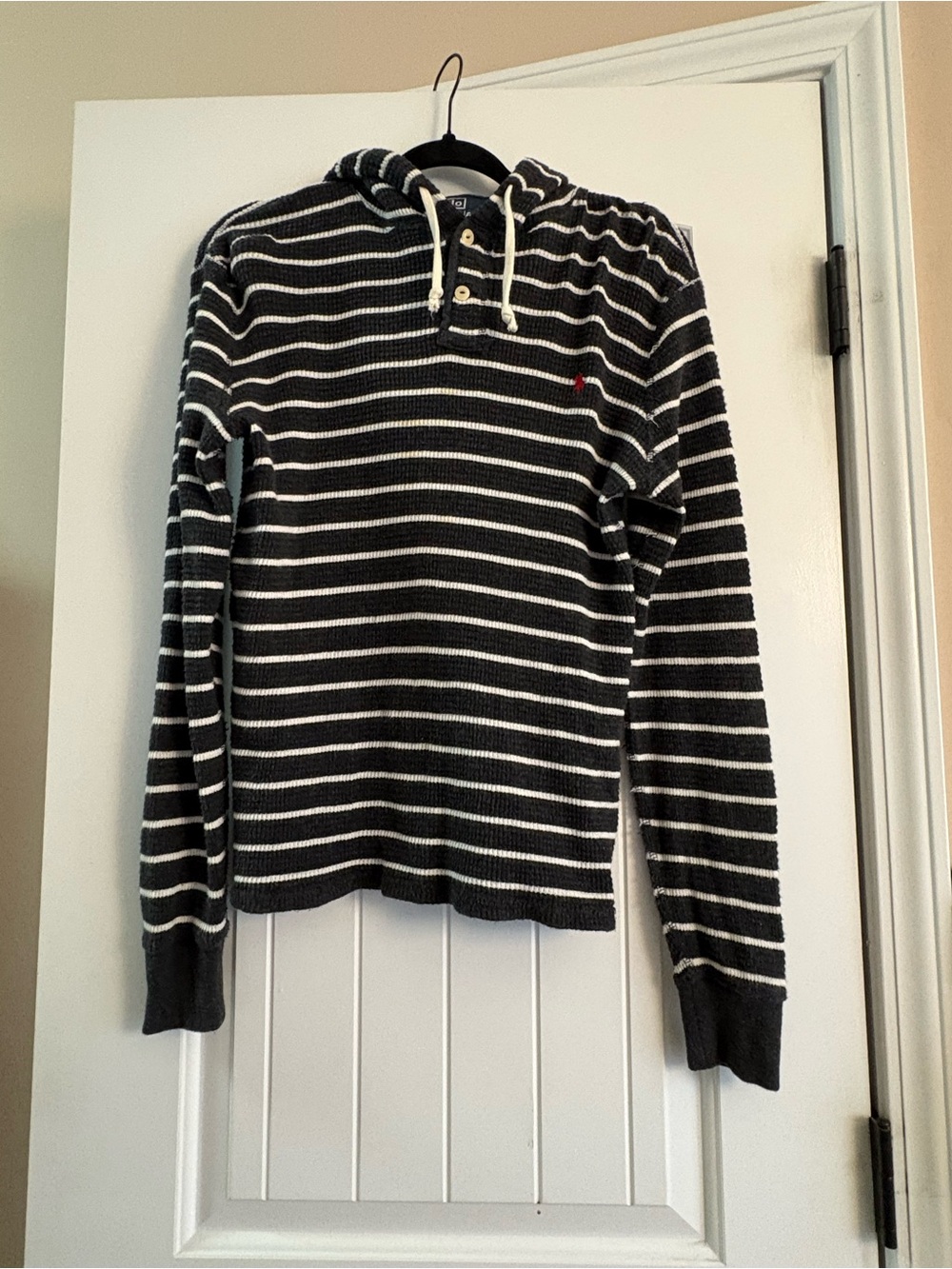 Dark Gray Striped Crewneck Hoodie Sweater Polo by Ralph Lauren